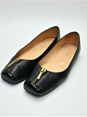 French Sole Zipper Leather Ballet Flats